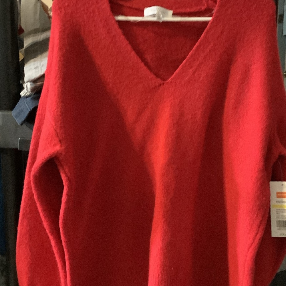 New Directions Bold Red V-Neck Sweater, lux touch, New